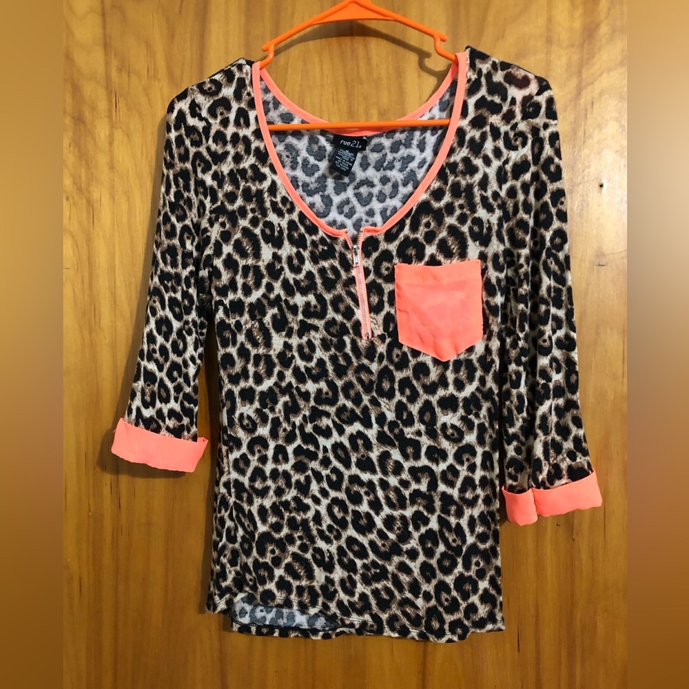 Rue21 Leopard Print Top with Neon Highlights